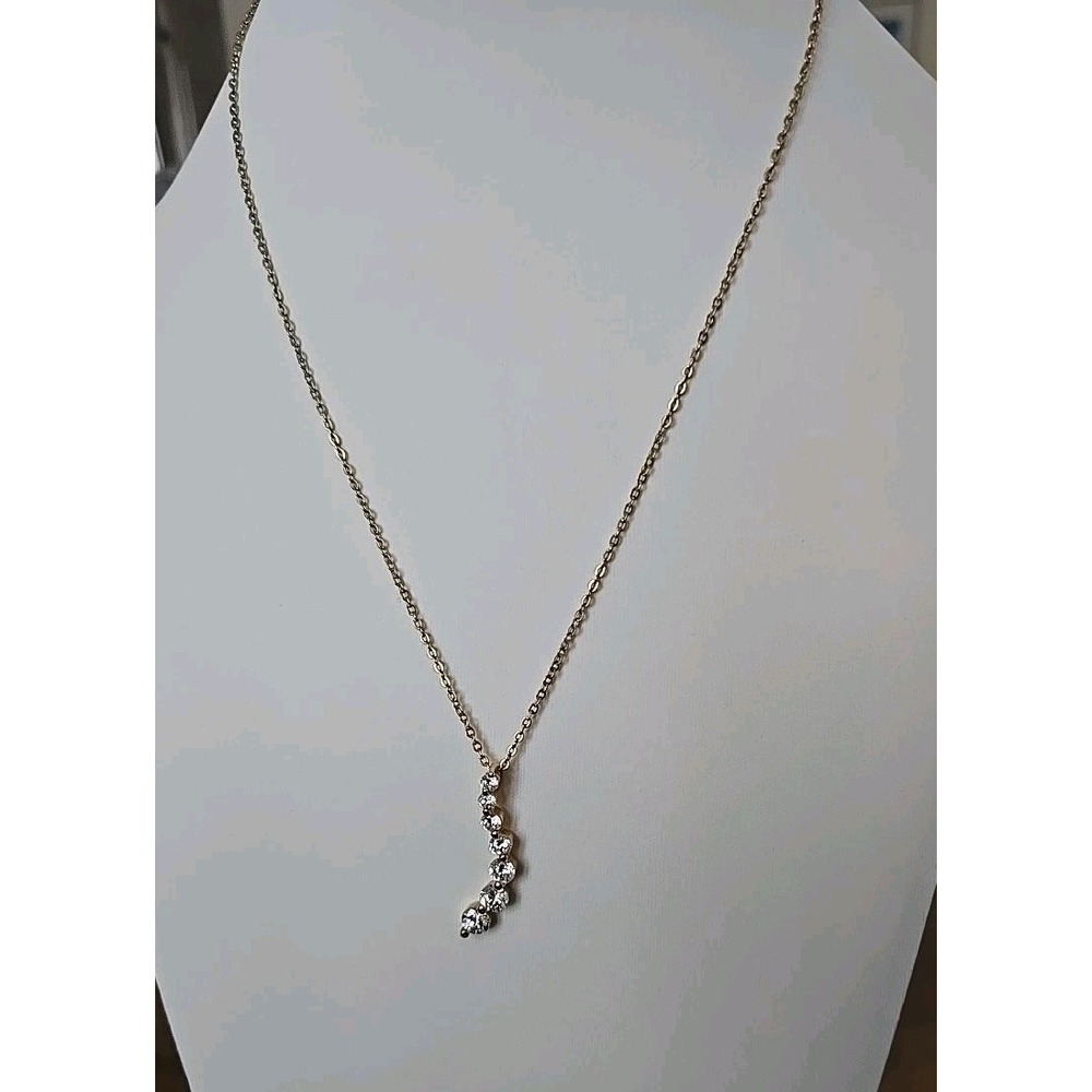 Gold Tone Link Chain (16"-18") W/ Faux Diamond Pendant 7 Stones Journey Necklace